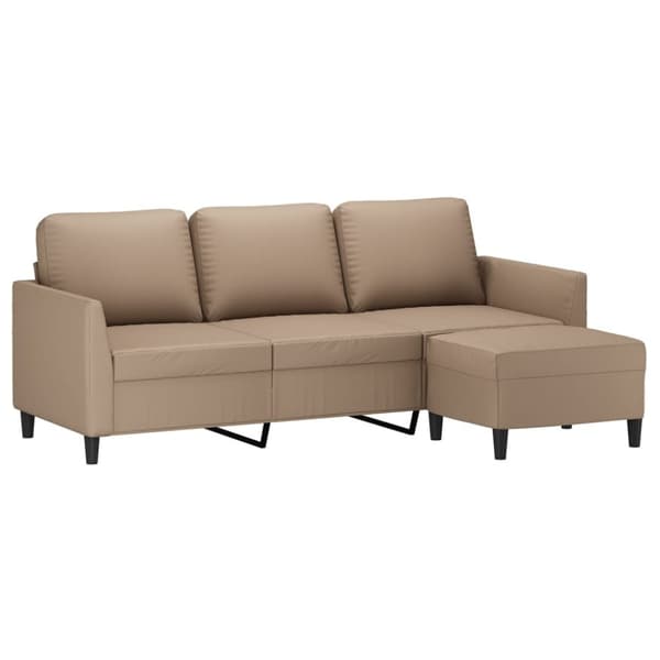 vidaXL 3-sitssoffa med fotpall cappuccino 180 cm konstläder