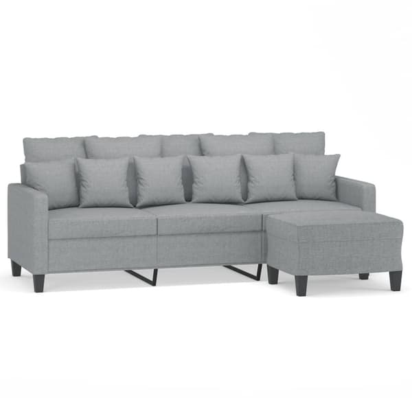 vidaXL 3-personers sofa med fodskammel 180 cm stof Lysegrå