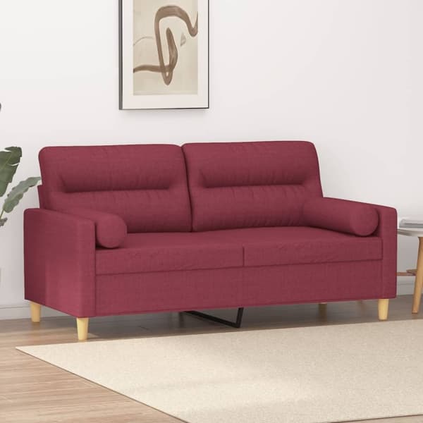 vidaXL 2-sits soffa med prydnadskuddar vinröd 140 cm tyg
