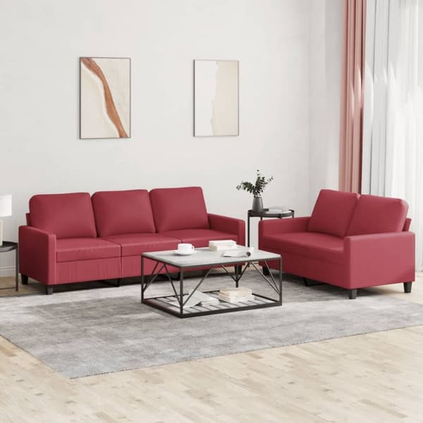 vidaXL sofasæt 2 dele med hynder kunstlæder vinrød