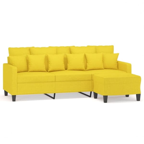 vidaXL 3-sitssoffa med fotpall Ljusgul 180 cm tyg
