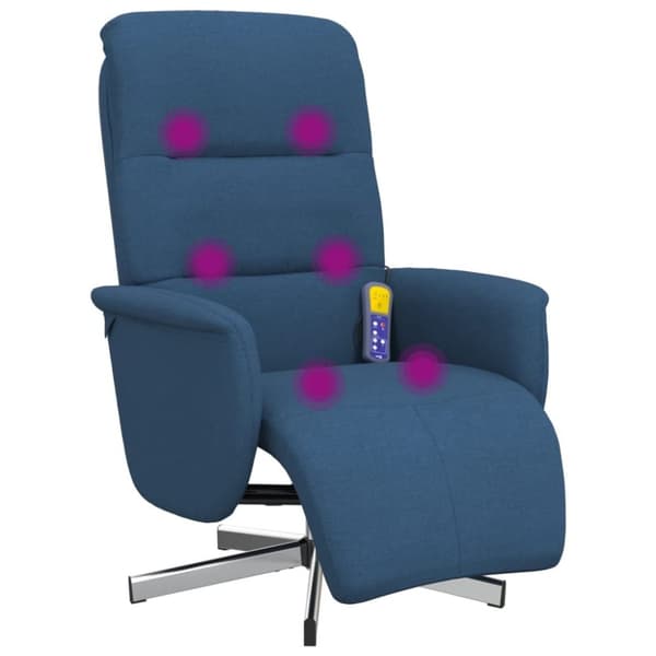 vidaXL Massagefåtölj med fotstöd blå tyg