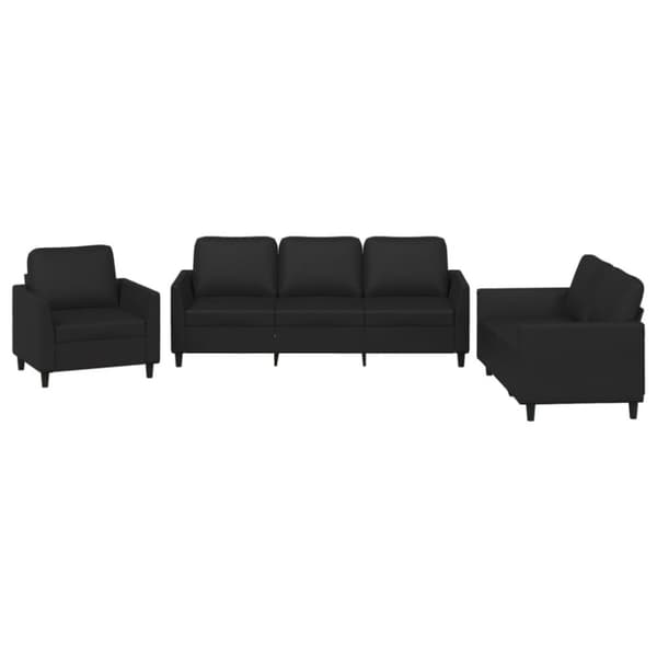 vidaXL sofasæt 3 dele med hynder kunstlæder sort