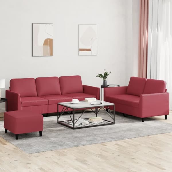vidaXL sofasæt 3 dele med hynder kunstlæder vinrød