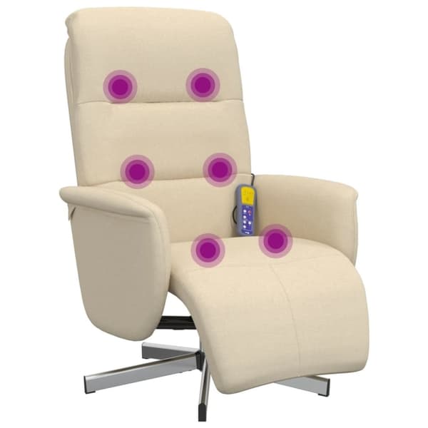 vidaXL Massagefåtölj med fotstöd gräddvit tyg