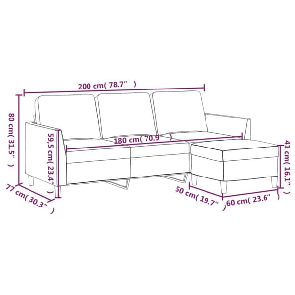 vidaXL 3-sitssoffa med fotpall grå 180 cm konstläder