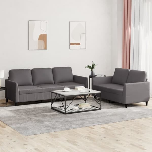 vidaXL Soffgrupp med dynor 2 delar grå konstläder