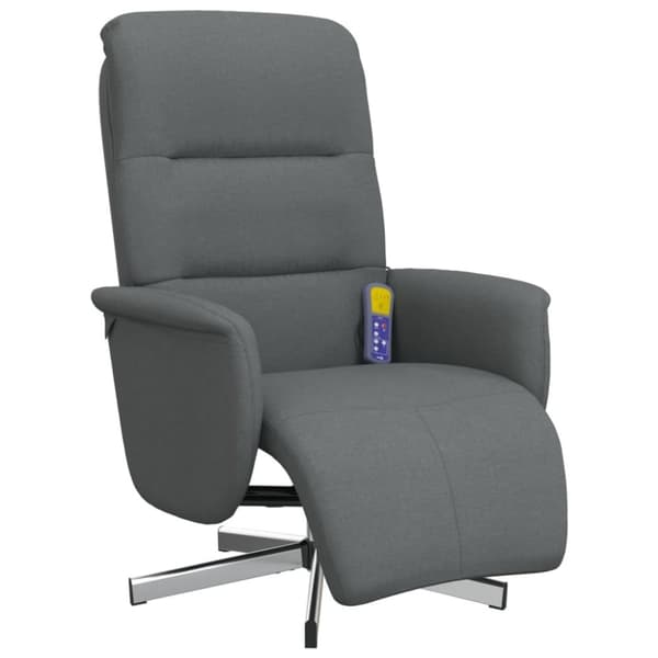 vidaXL Massagefåtölj med fotstöd mörkgrå tyg