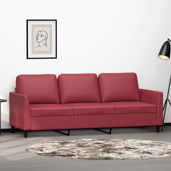 vidaXL 3-sitssoffa vinröd 180 cm konstläder