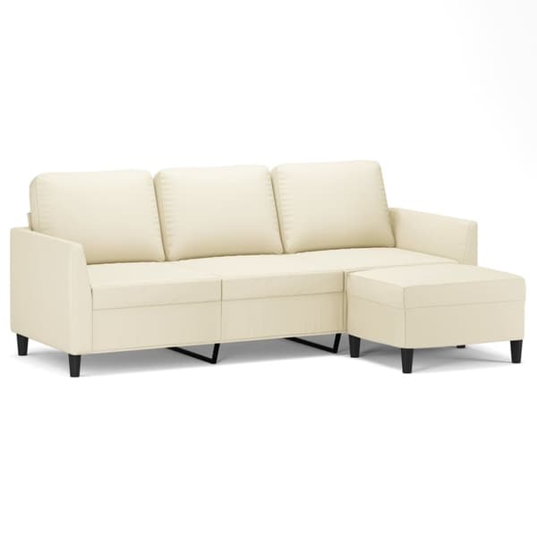vidaXL 3-sitssoffa med fotpall gräddvit 180 cm konstläder