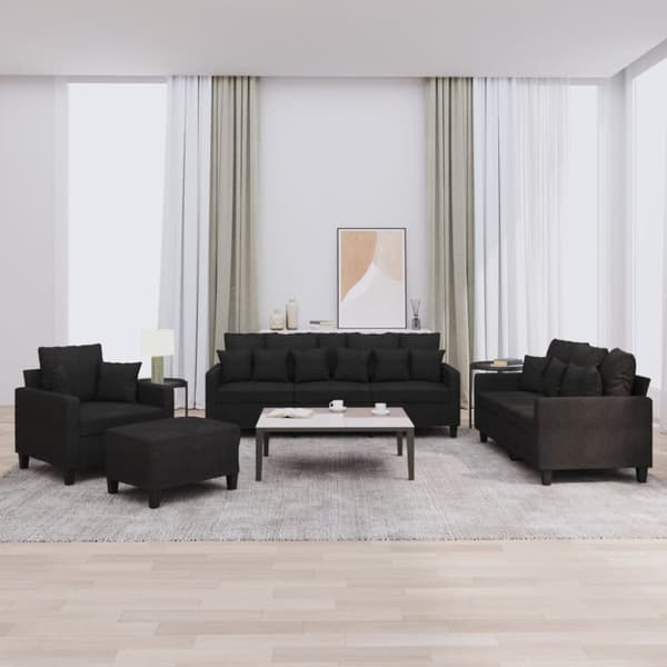 vidaXL sofasæt 4 dele med puder stof sort