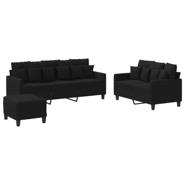vidaXL sofasæt 3 dele med hynder stof sort