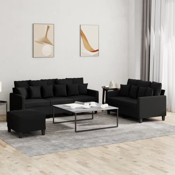 vidaXL sofasæt 3 dele med hynder stof sort