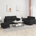 Miniatyrbillede 9 af 9: vidaXL sofasæt 3 dele med hynder kunstlæder sort