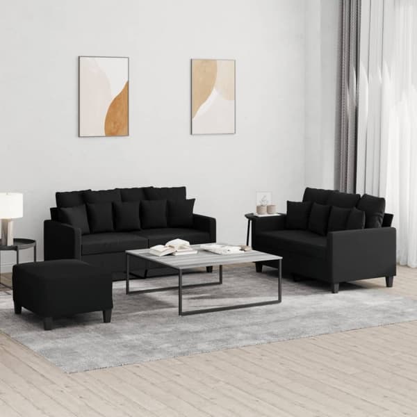 vidaXL sofasæt 3 dele med hynder stof sort