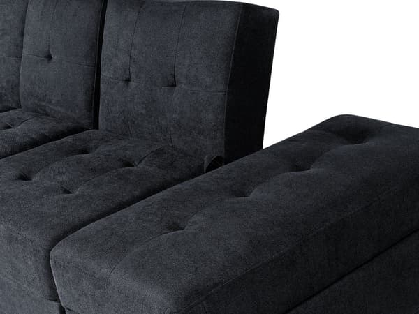 Seksjonssovesofa svart Oppbevaring Fotskammel Uttrekksskuffer Brett Koppholder
