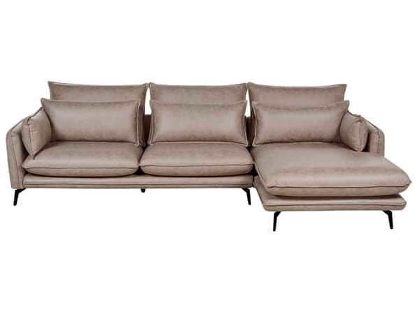 Hjørnesofa Lysebrun Stoff Imitert skinn Metallben Venstrevendt 3-seters Sofa Moderne