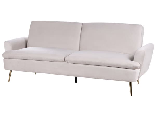 Sovesofa Beige fløyelstrekk 3-seters Click Clack Sovefunksjon Gyllene metallbein