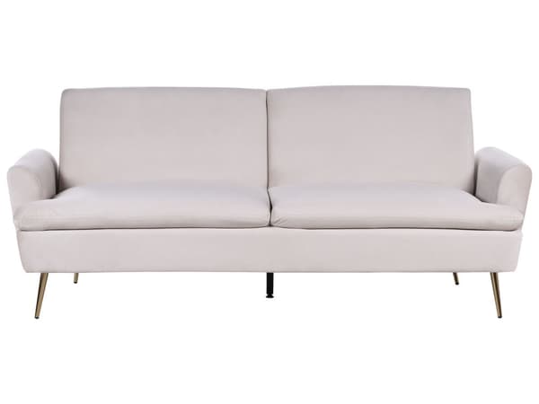 Sovesofa Beige fløyelstrekk 3-seters Click Clack Sovefunksjon Gyllene metallbein