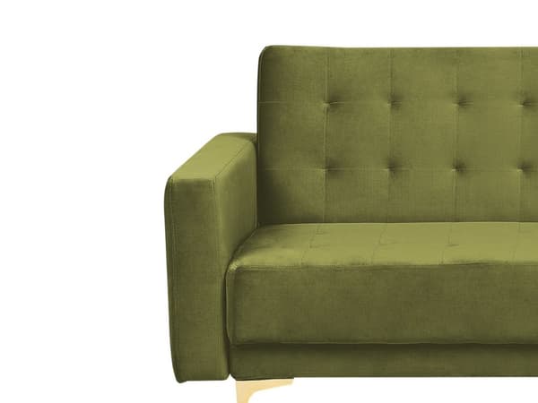 Sovesofa Grønn Fløyel 3-seter Metallben Dekorative knapper Justerbar rygg Moderne design Stue Sofa