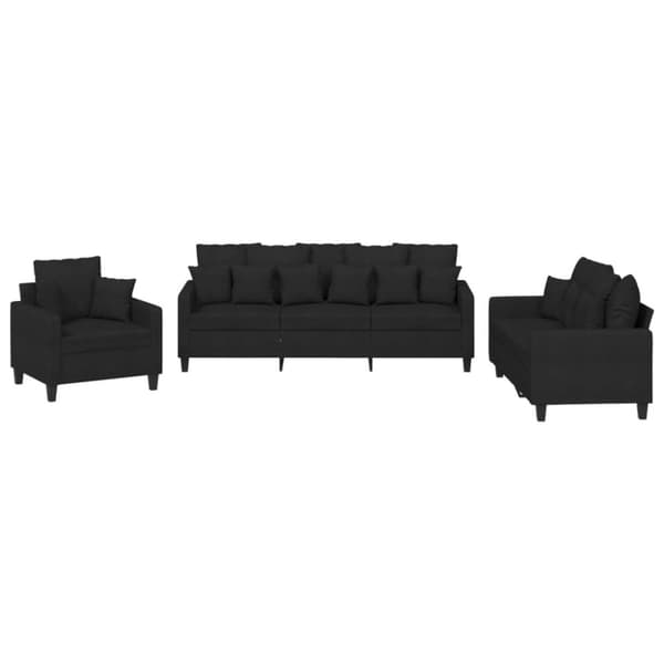 vidaXL sofasæt 3 dele med puder stof sort