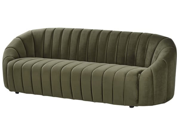 3-seters sofa i mørkegrønn fløyel med moderne retrodesign Tuftede seter Lav rygg