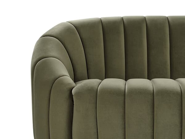3-seters sofa i mørkegrønn fløyel med moderne retrodesign Tuftede seter Lav rygg