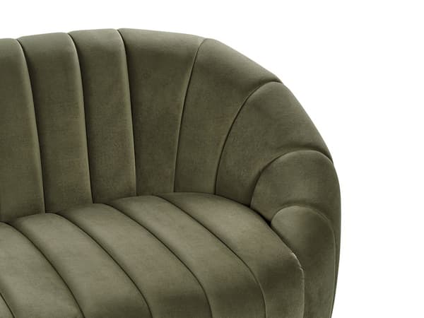 3-seters sofa i mørkegrønn fløyel med moderne retrodesign Tuftede seter Lav rygg
