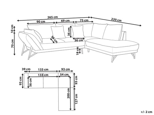 Hjørnesofa i lysegrått lin med 3 seter Designer myk, klassisk L-formet sofa med sjeselong til stuen Sofa i stoff av høy kvalitet