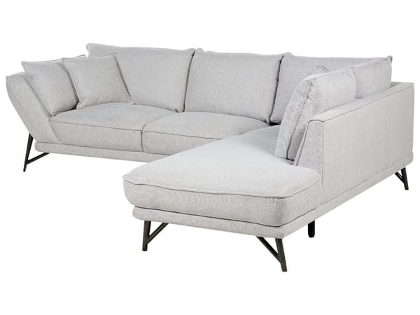 Hjørnesofa i lysegrått lin med 3 seter Designer myk, klassisk L-formet sofa med sjeselong til stuen Sofa i stoff av høy kvalitet