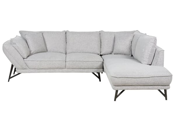 Hjørnesofa i lysegrått lin med 3 seter Designer myk, klassisk L-formet sofa med sjeselong til stuen Sofa i stoff av høy kvalitet