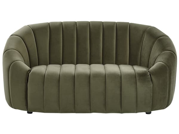 2-seters sofa mørkegrønn fløyel moderne retrodesign tuftet sete lav rygg