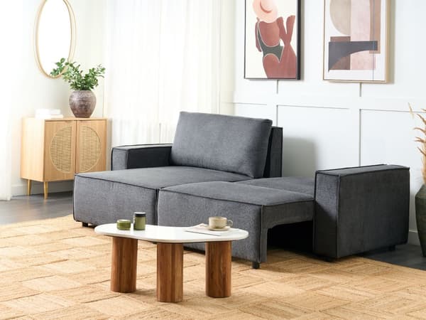 Høyrehånds hjørnesofa Mørkegrått stoff polyester polstret 3-seters L-formet seng med puter Sovefunksjon Moderne stil Stue