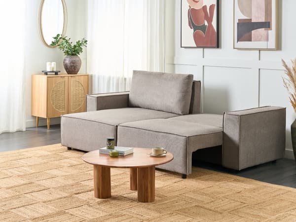 Høyrehånds hjørnesofa Taupe stoff polyester polstret 3-seters L-formet seng med puter Sovefunksjon Moderne Stil Stue