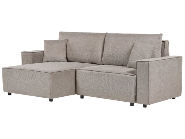 Høyrehånds hjørnesofa Taupe stoff polyester polstret 3-seters L-formet seng med puter Sovefunksjon Moderne Stil Stue
