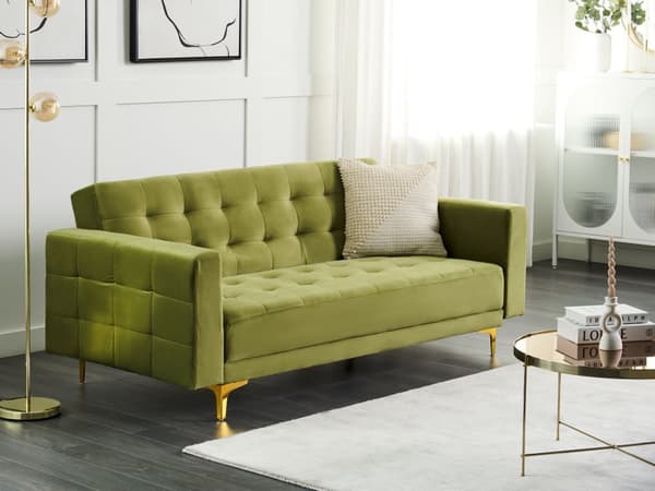 Sovesofa Grøn Velour 3 Personers Moderne Blød Sofa med Guldben Sofaseng Tre Personers Designsofa til Værelse Stofsofa med Klik Klak funktion