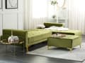Miniatyrbillede 4 af 11: Hjørnesofa med Chaiselong Grøn Velour 4 Personers Sovesofa Open End Moderne Fodskammel Tuftet Sofa med Sovefunktion til Stue Indretning