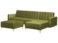 Miniatyrbillede 5 af 11: Hjørnesofa med Chaiselong Grøn Velour 4 Personers Sovesofa Open End Moderne Fodskammel Tuftet Sofa med Sovefunktion til Stue Indretning
