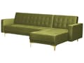 Miniatyrbillede 6 af 11: Hjørnesofa med Chaiselong Grøn Velour 4 Personers Sovesofa Open End Moderne Fodskammel Tuftet Sofa med Sovefunktion til Stue Indretning