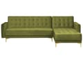 Miniatyrbillede 8 af 11: Hjørnesofa med Chaiselong Grøn Velour 4 Personers Sovesofa Open End Moderne Fodskammel Tuftet Sofa med Sovefunktion til Stue Indretning