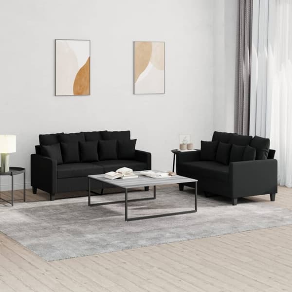 vidaXL sofasæt 2 dele med hynder stof sort