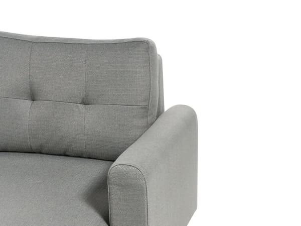 Kulmasohva harmaa kolmelle kangasverhoilu tikattu vasen vuodesohva skandinaavinen