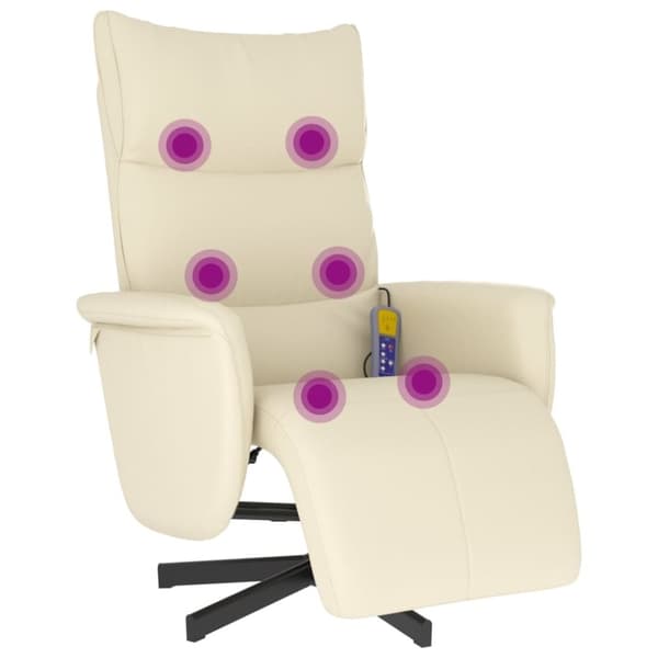 vidaXL Massagefåtölj med fotpall gräddvit konstläder