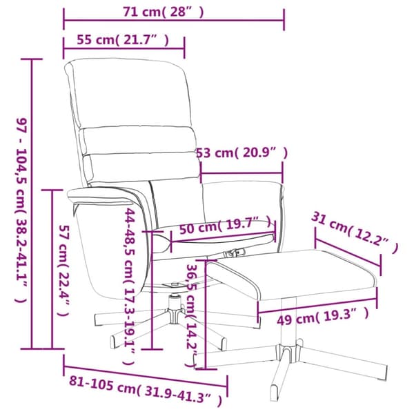vidaXL Reclinerfåtölj med fotpall grå konstläder