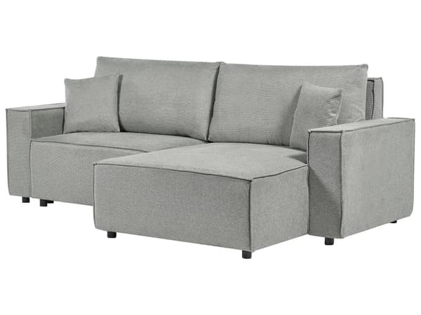 Vänster hörn Bäddsoffa Grå tyg Polyester Klädd 3-sits L-formad säng med kuddar Sovfunktion Modern stil Vardagsrum