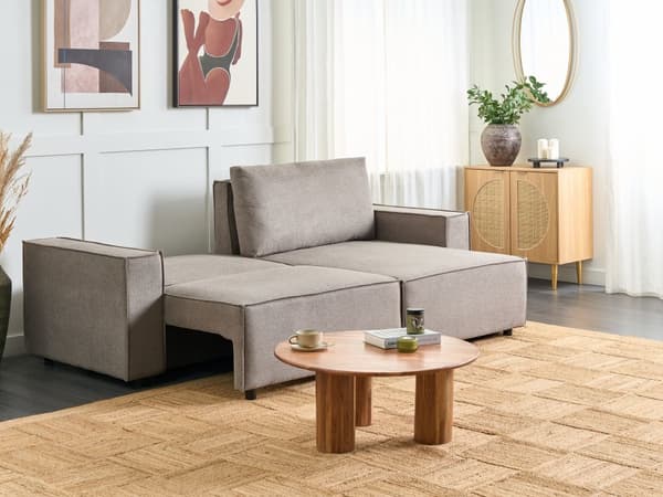 Vänster hörn Bäddsoffa Taupe tyg Polyester Klädd 3-sits L-formad säng med kuddar Sovfunktion Modern stil Vardagsrum