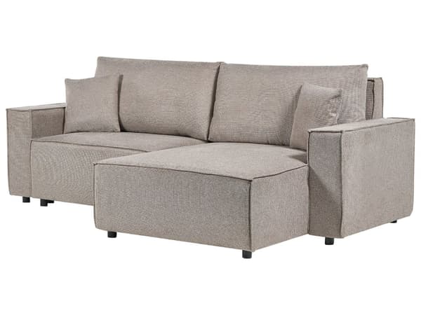 Vänster hörn Bäddsoffa Taupe tyg Polyester Klädd 3-sits L-formad säng med kuddar Sovfunktion Modern stil Vardagsrum