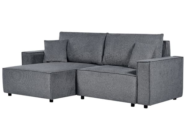 Höger hörn Bäddsoffa Mörkgrå tyg Polyester Klädd 3-sits L-formad säng med kuddar Sovfunktion Modern stil Vardagsrum