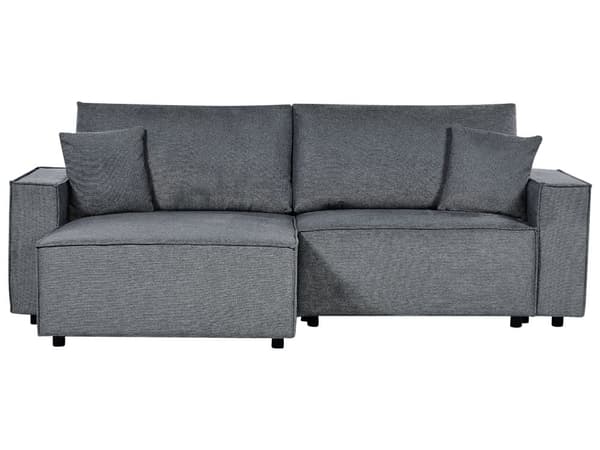 Höger hörn Bäddsoffa Mörkgrå tyg Polyester Klädd 3-sits L-formad säng med kuddar Sovfunktion Modern stil Vardagsrum