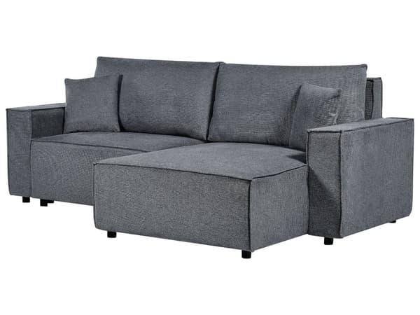Vänster hörn Bäddsoffa Mörkgrå tyg Polyester Klädd 3-sits L-formad säng med kuddar Sovfunktion Modern stil Vardagsrum